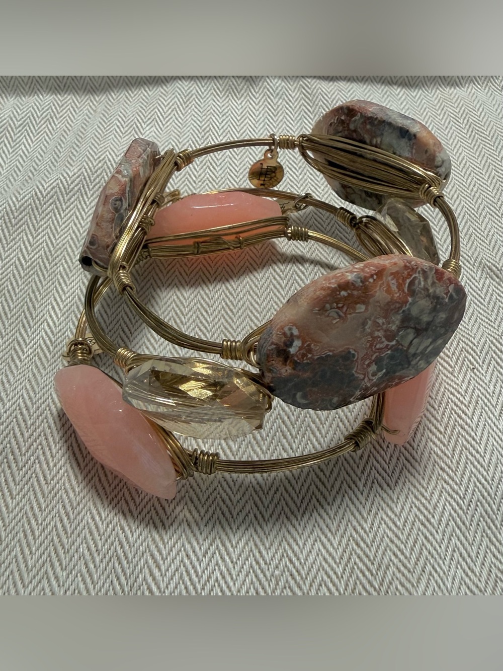 Bourbon and Bowties Gold Multi-Stone Pink and Brown Agate Wrap Bracelet